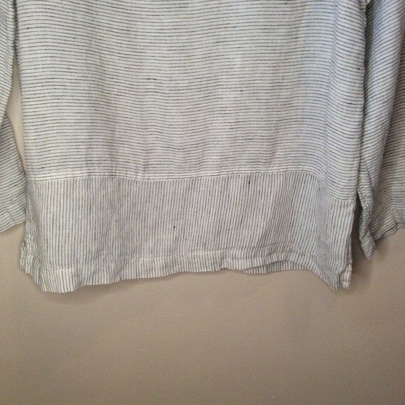 TAHARI XS WHITE LINEN NAUTICAL SKINNY STRIPE TOP - Picture 4 of 6
